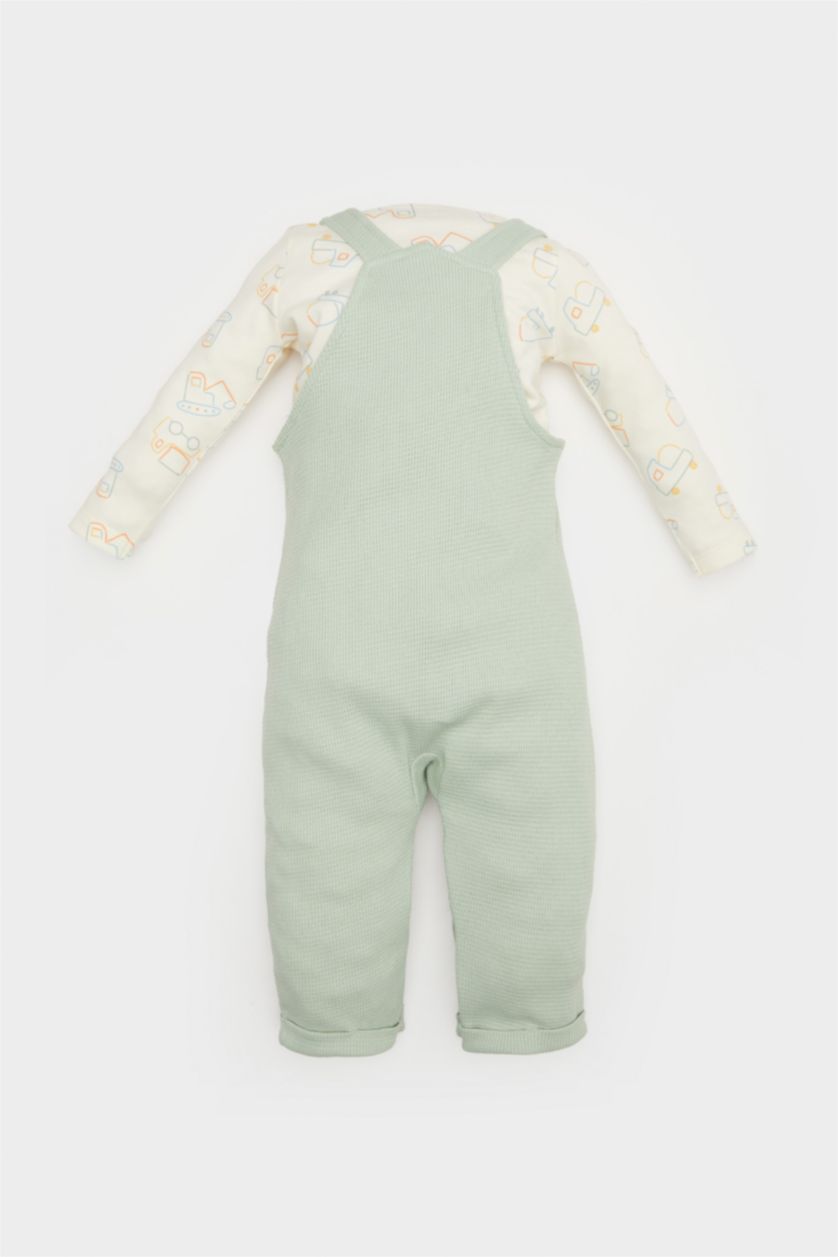 Erkek Bebek Mint Erkek Bebek 2'li Takım Araç Baskılı Waffle Uzun Kollu Tişört Salopet