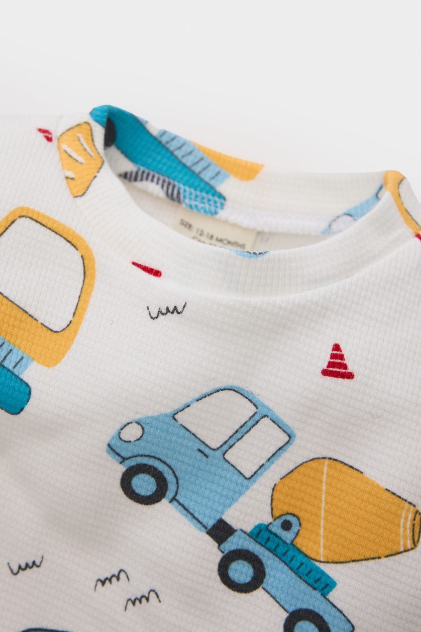 مولود ذكر بيج فاتح بودي أولاد  كم طويل مطبوع برقبة مستديرة من قطعتين