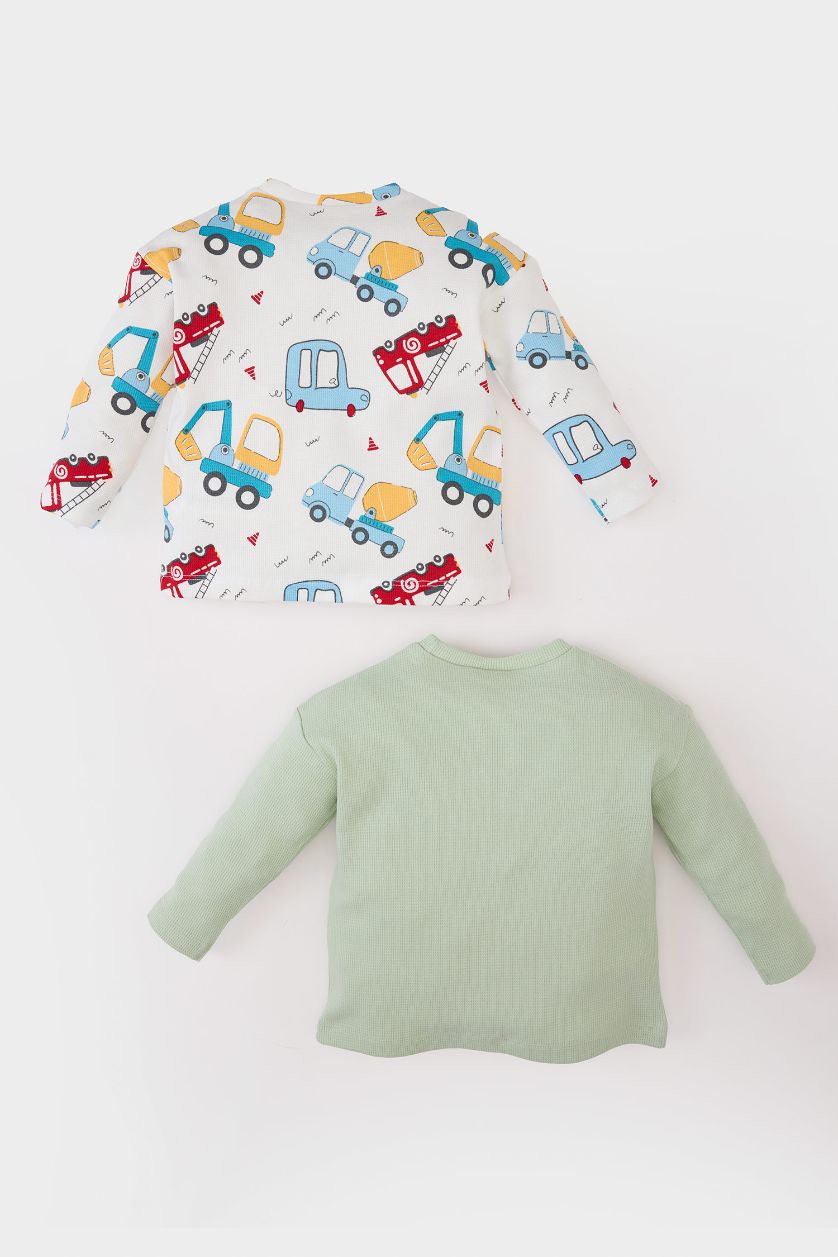 مولود ذكر بيج فاتح بودي أولاد  كم طويل مطبوع برقبة مستديرة من قطعتين