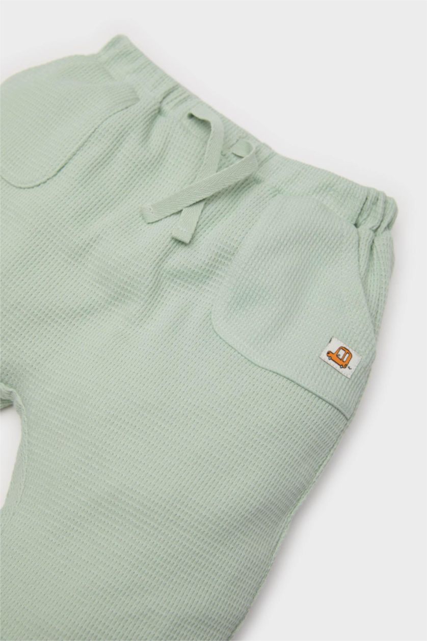 Erkek Bebek Mint Etiket Baskılı Beli Lastikli Waffle Eşofman Altı Erkek Bebek