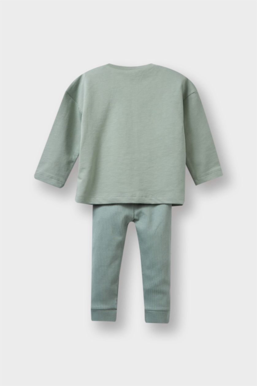 مولود ذكر كاكي فاتح طقم من تيشيرت أولاد بطبعة ديناصور برقبة مستديرة و سروال