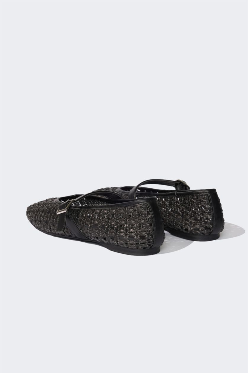 WOMAN Black Woman Faux Leather Ballerina Flat Shoes