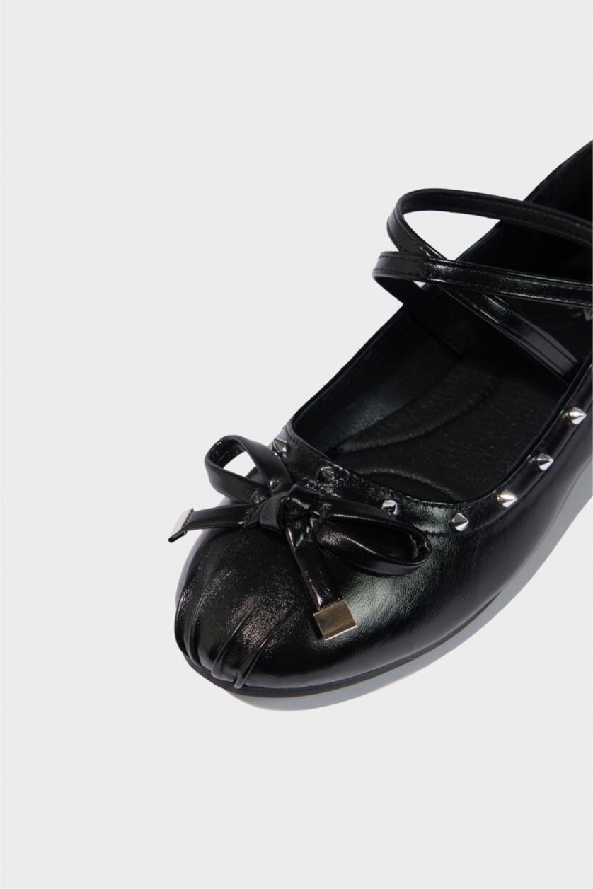 WOMAN Black Woman Faux Leather Ballerina Flat Shoes
