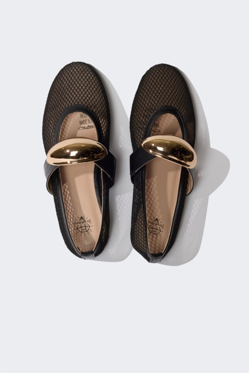 حريمي أسود شوز فلات حريمي شبكي بكعب مسطح