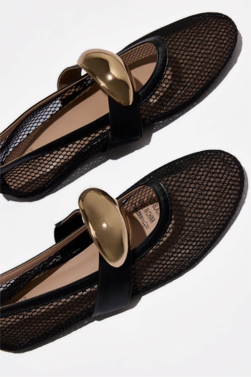 حريمي أسود شوز فلات حريمي شبكي بكعب مسطح