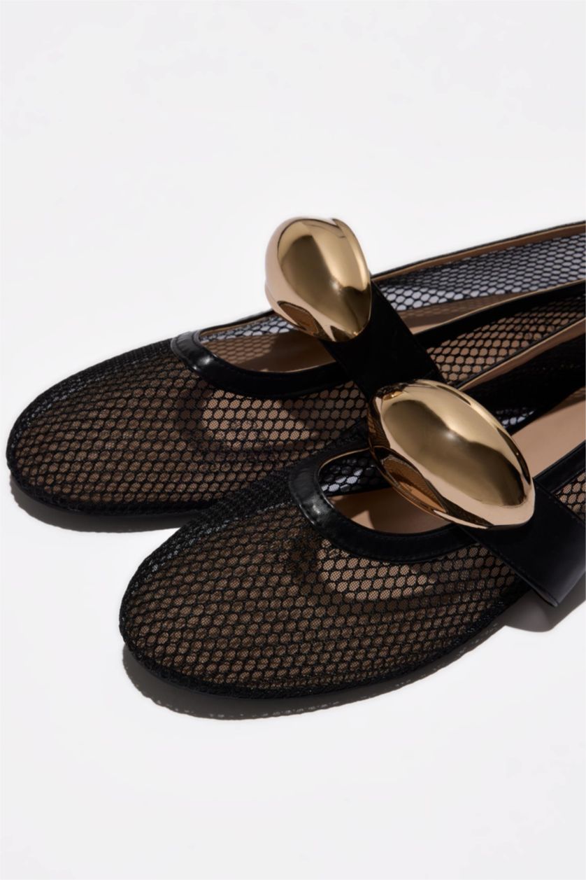 حريمي أسود شوز فلات حريمي شبكي بكعب مسطح