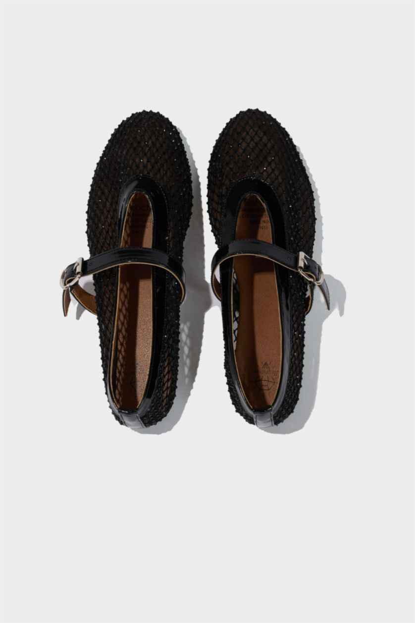 Woman Black Woman Stones Ballerina Flat Shoes