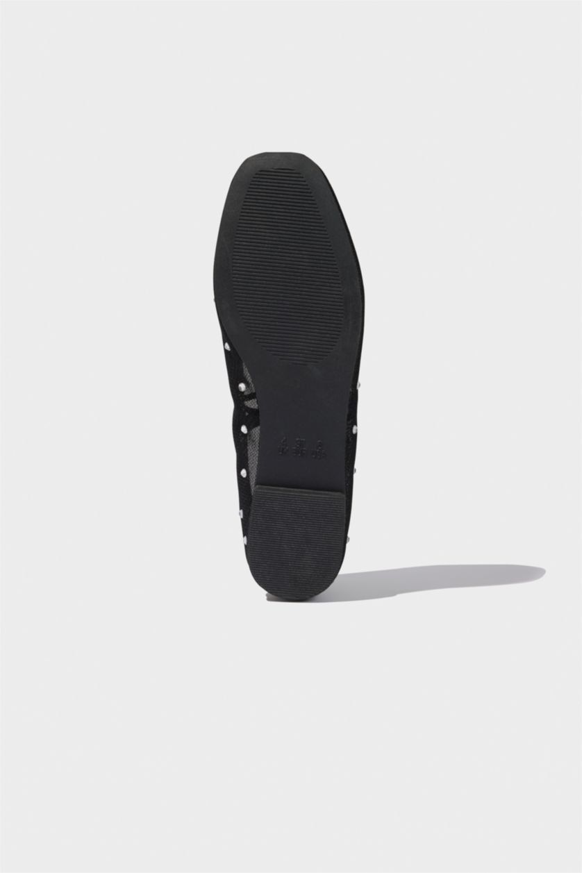 Woman Black Woman Stoned Ballerina Flat Shoes