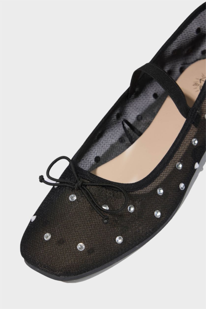 Woman Black Woman Stoned Ballerina Flat Shoes