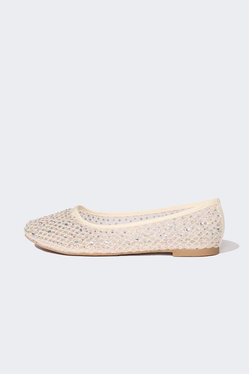 Woman Beige Woman Stoned Ballerina Flat Shoes