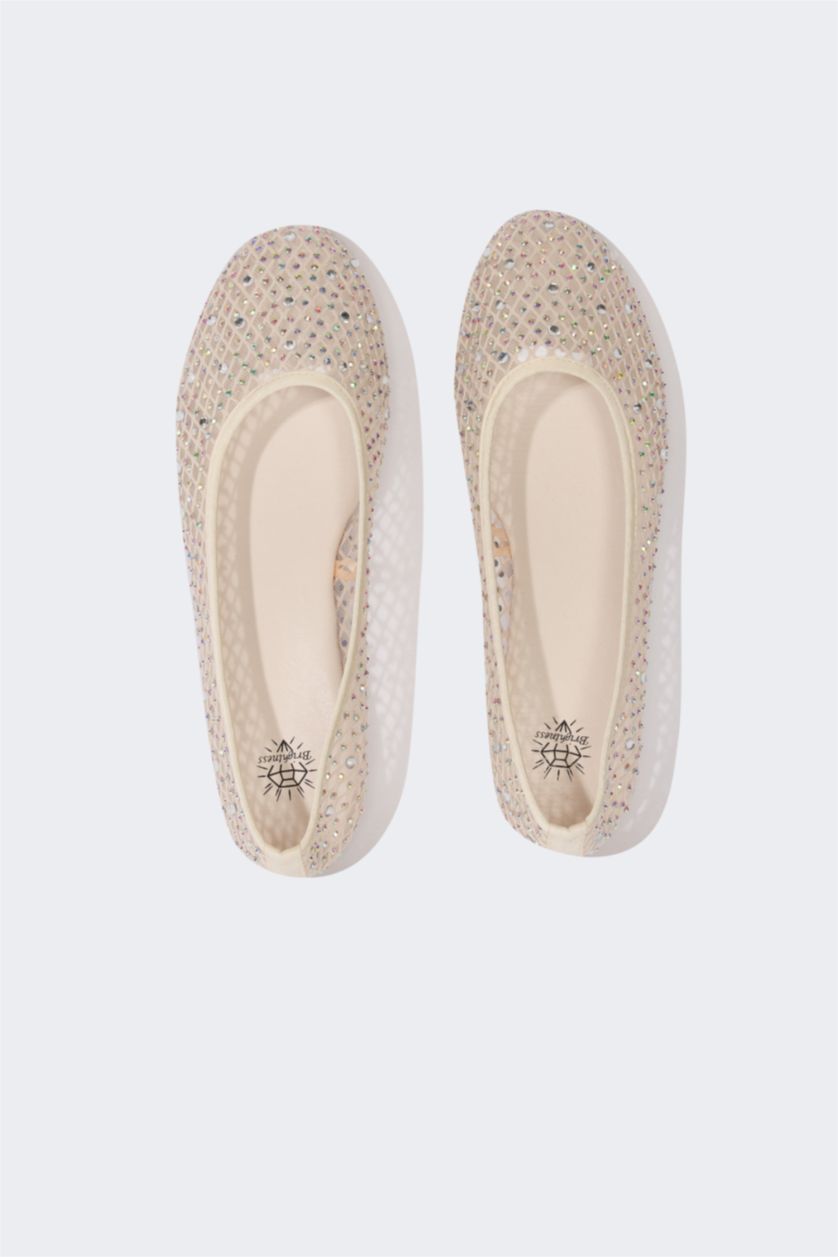 Woman Beige Woman Stoned Ballerina Flat Shoes