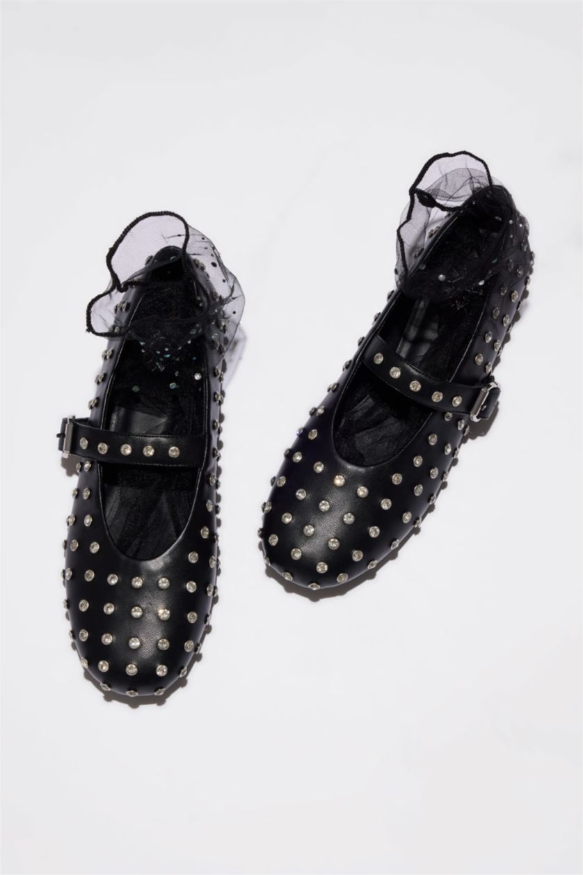 حريمي أسود شوز فلات حريمي أسود جلد صناعي بكعب مسطح