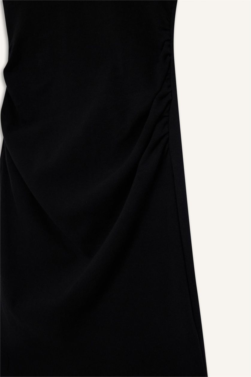 حريمي أسود فستان قصير نص كم مضلع بوديكون برقبة مستديرة