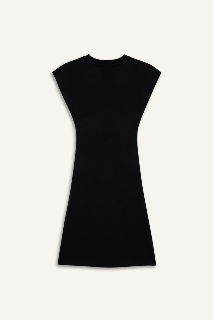 حريمي أسود فستان قصير نص كم مضلع بوديكون برقبة مستديرة