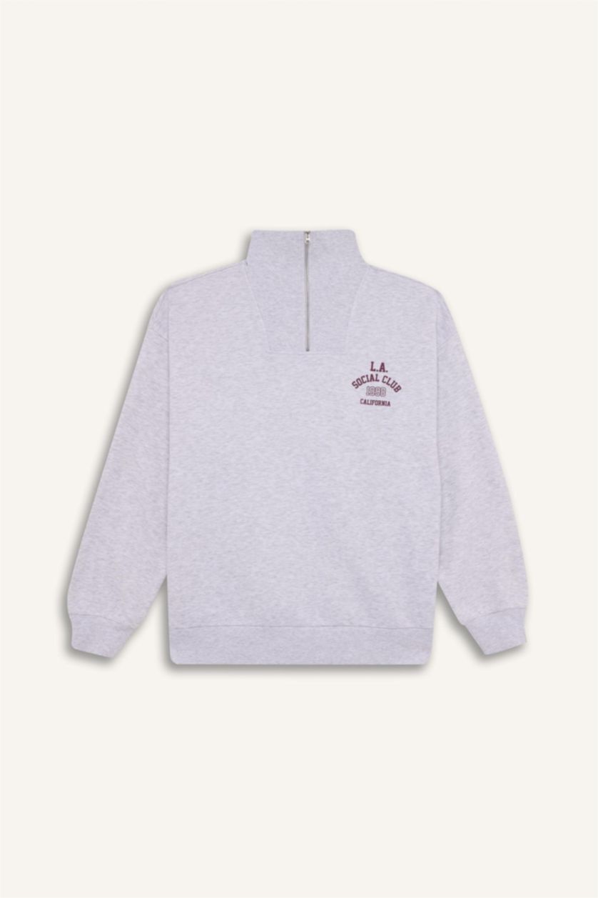 Kadın Gri Melanj Oversize Geniş Kalıp Basic Düz Sweatshirt