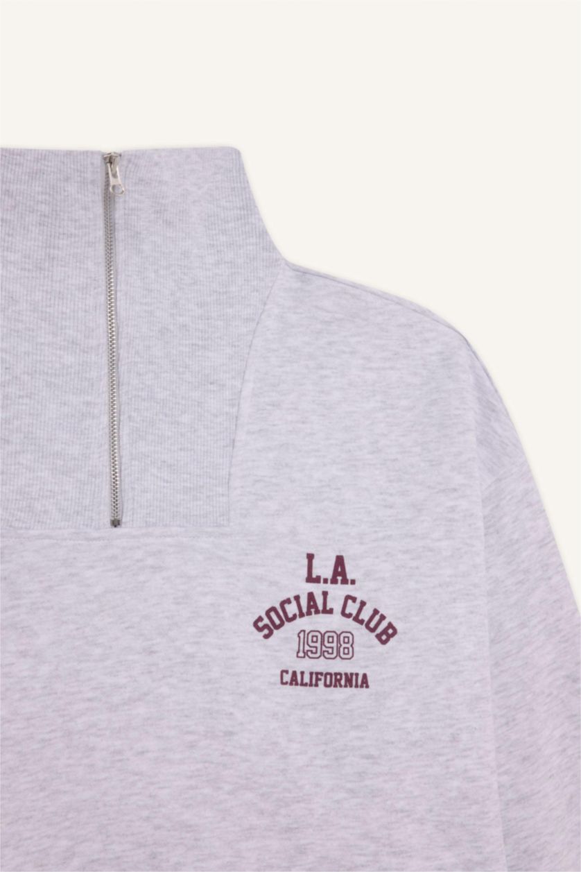 Kadın Gri Melanj Oversize Geniş Kalıp Basic Düz Sweatshirt