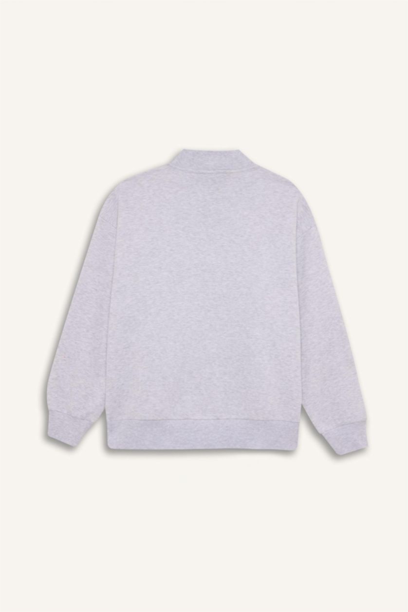 Kadın Gri Melanj Oversize Geniş Kalıp Basic Düz Sweatshirt
