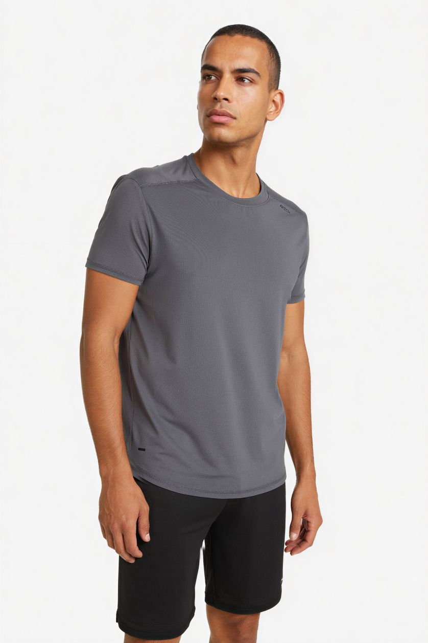 Erkek Antrasit Standart Fit Bisiklet Yaka Sporcu Kısa Kollu Tişört