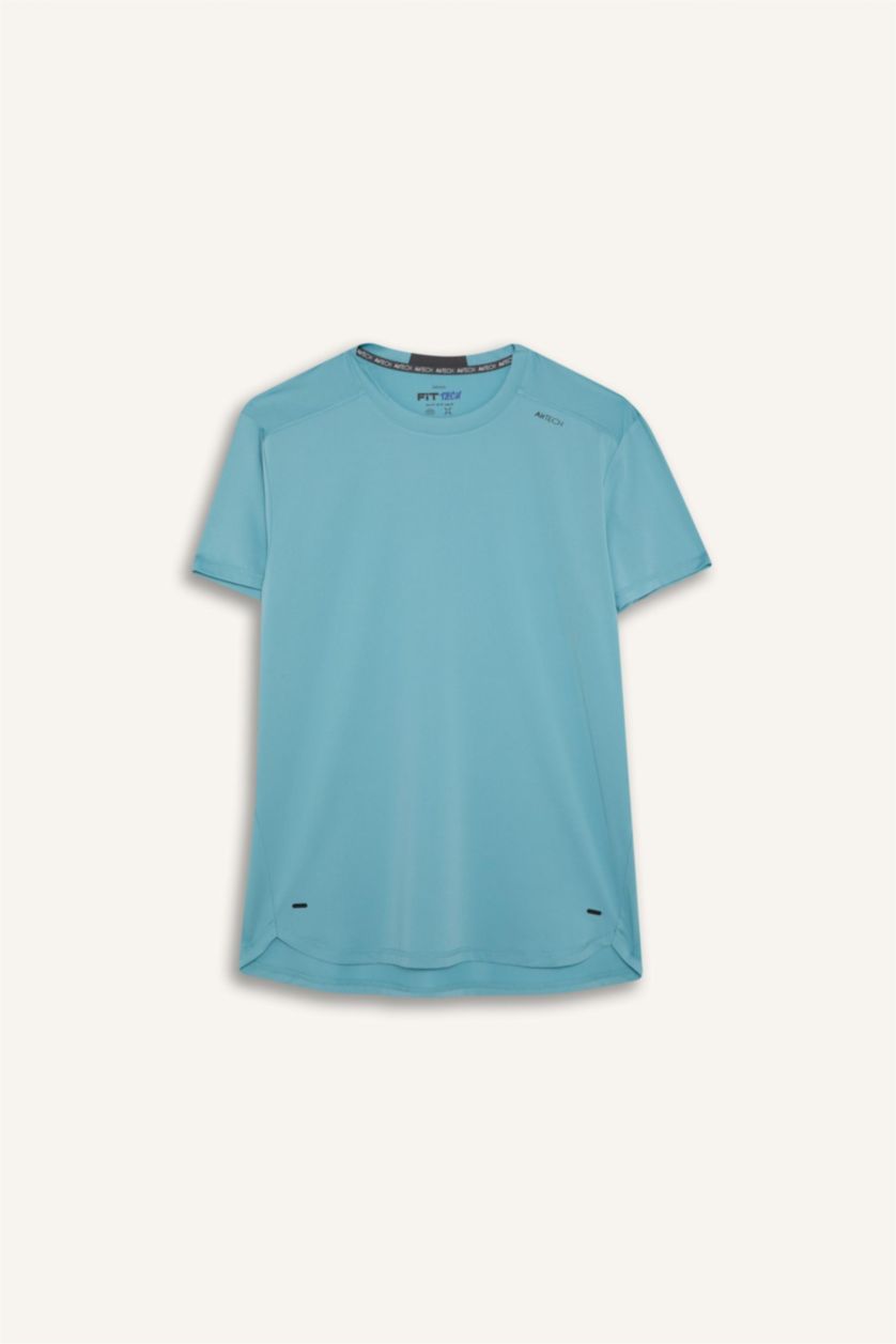 Erkek Açık Turkuaz Standart Fit Bisiklet Yaka Sporcu Kısa Kollu Tişört