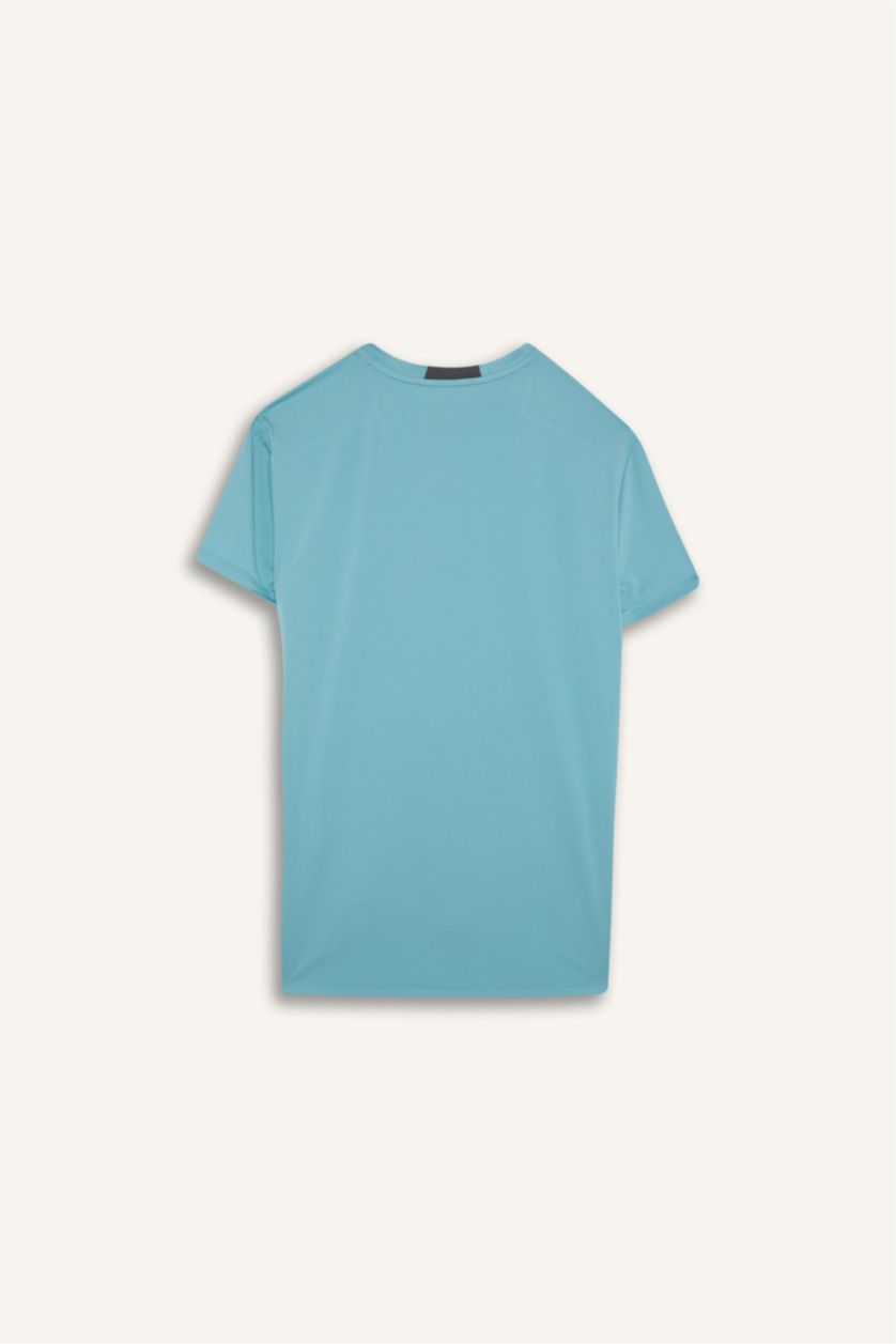 Erkek Açık Turkuaz Standart Fit Bisiklet Yaka Sporcu Kısa Kollu Tişört