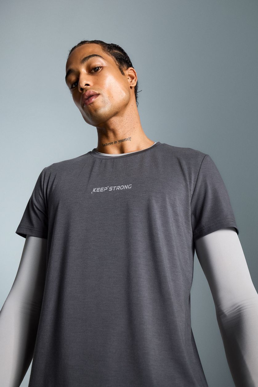 Erkek Antrasit Esnek Kumaş Slim Fit Dar Kesim Bisiklet Yaka Sporcu Kısa Kollu Tişört