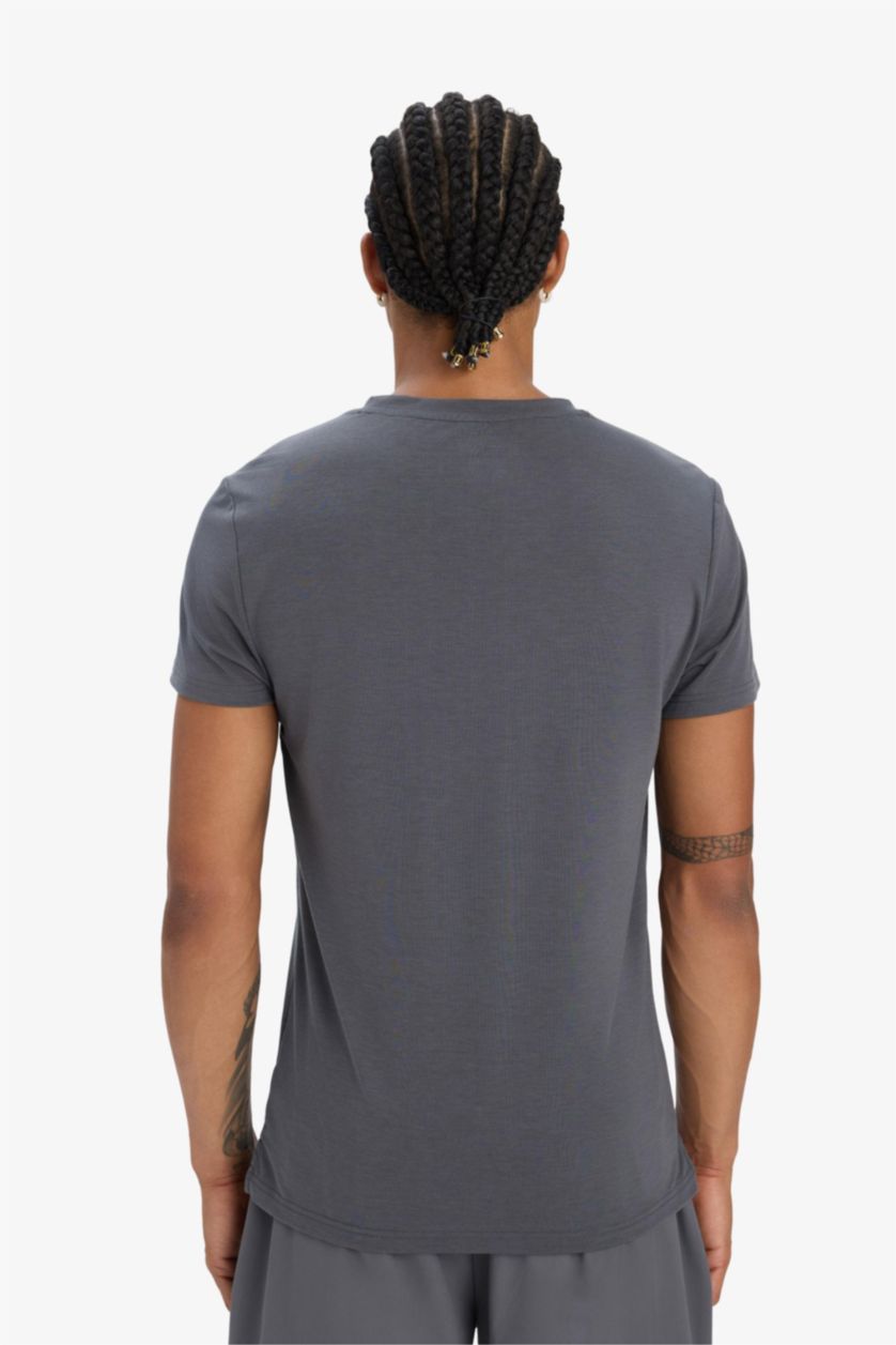 Erkek Antrasit Esnek Kumaş Slim Fit Dar Kesim Bisiklet Yaka Sporcu Kısa Kollu Tişört