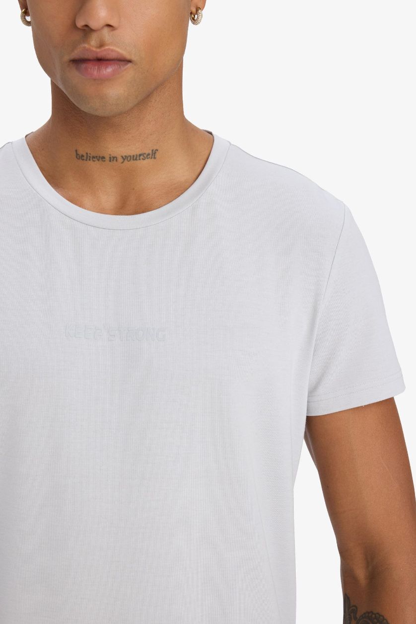 Erkek Açık Gri Esnek Kumaş Slim Fit Dar Kesim Bisiklet Yaka Sporcu Kısa Kollu Tişört