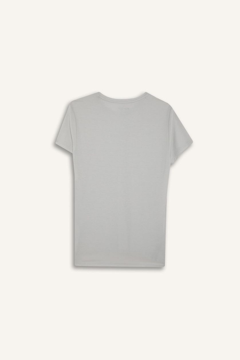 Erkek Açık Gri Esnek Kumaş Slim Fit Dar Kesim Bisiklet Yaka Sporcu Kısa Kollu Tişört