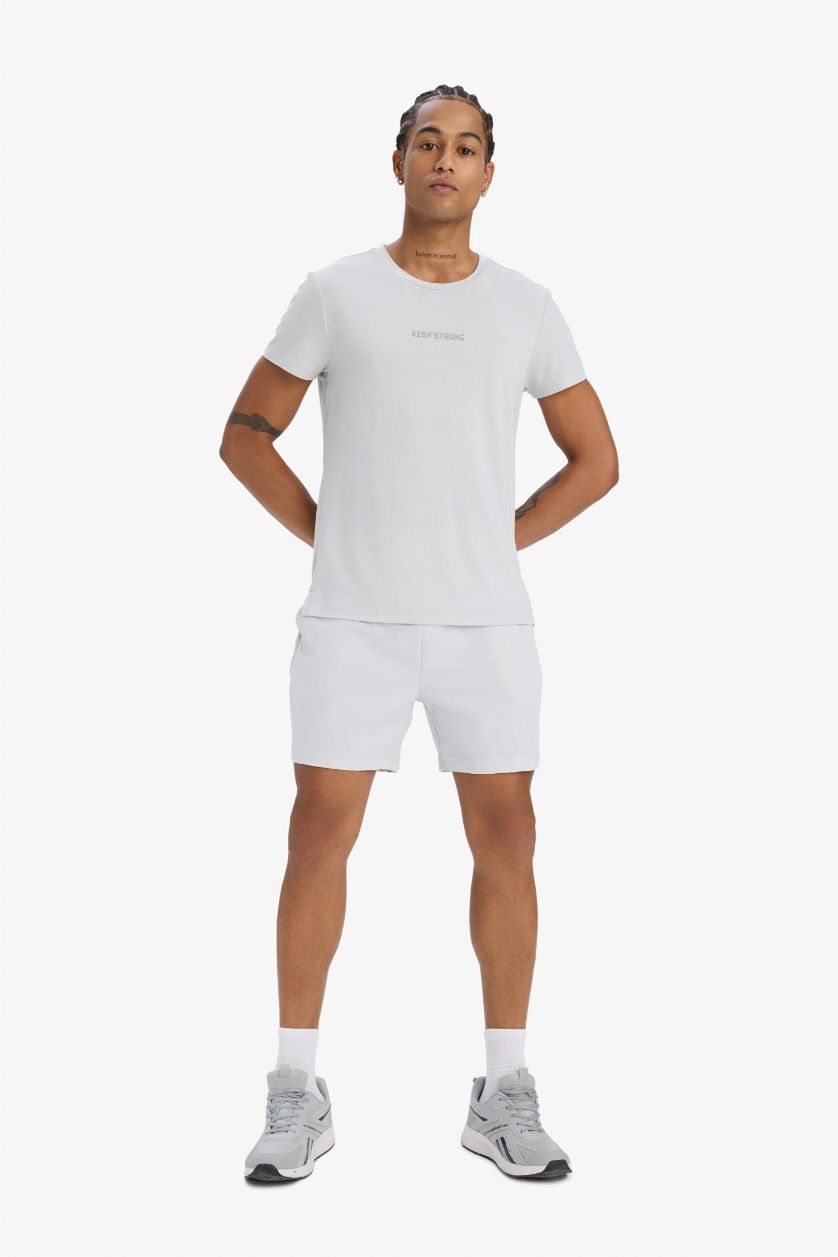 Man Light Grey DeFactoFit Standard Fit Sports Shorts