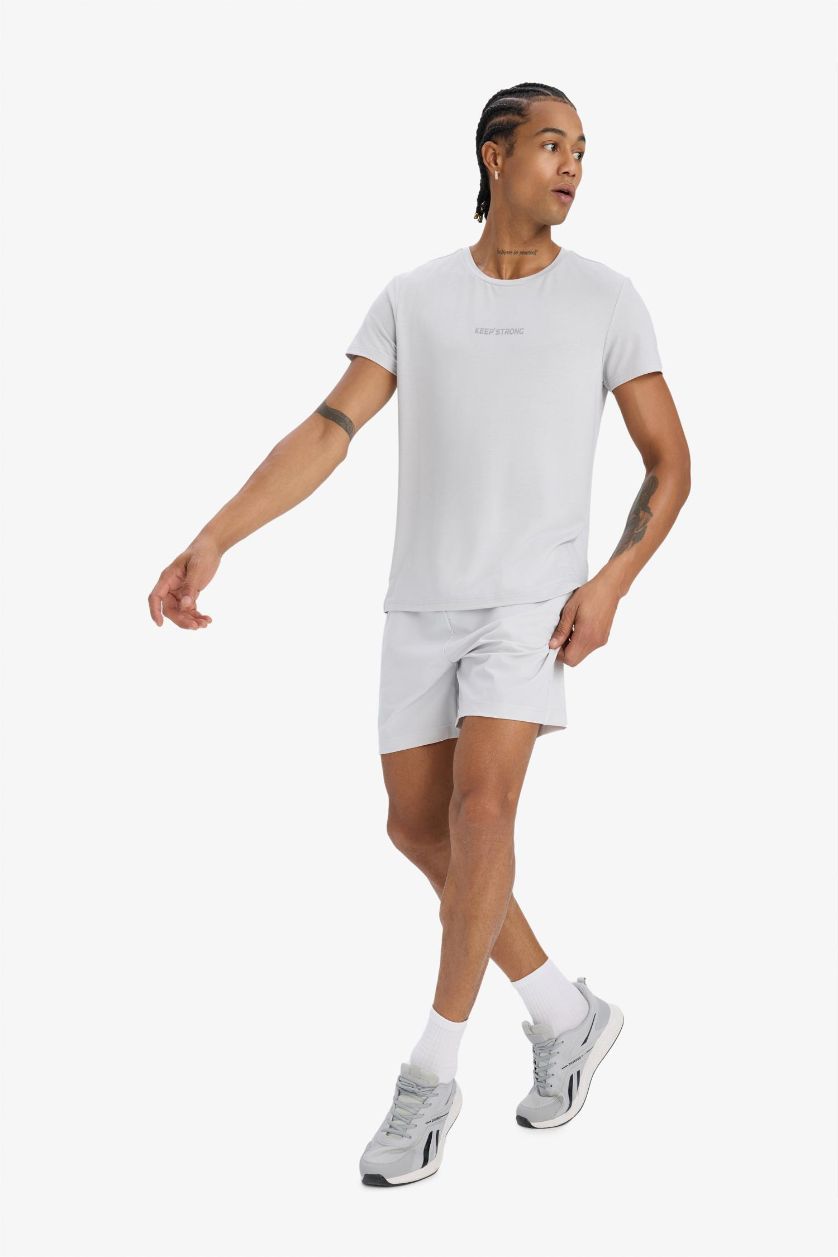 Man Light Grey DeFactoFit Standard Fit Sports Shorts