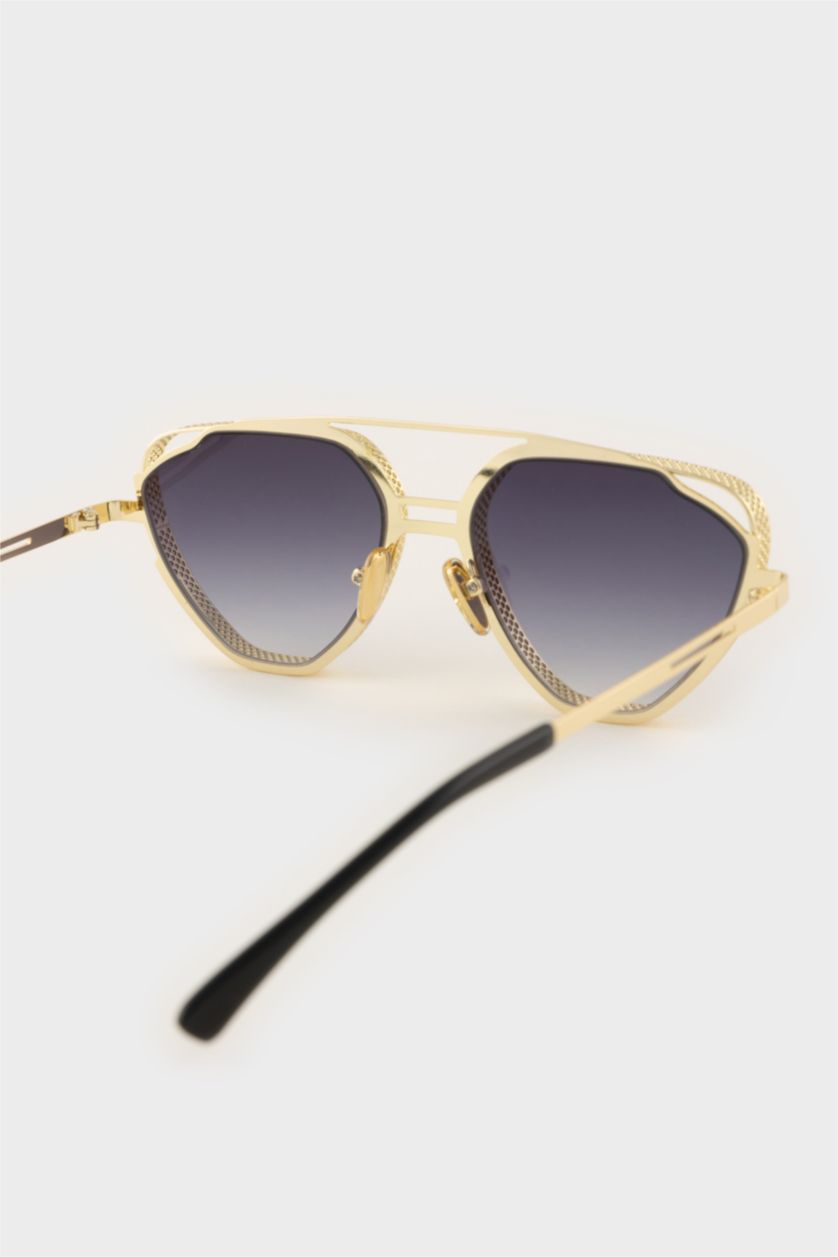 Kadın Altın Kadın Oval Metal Güneş Gözlüğü