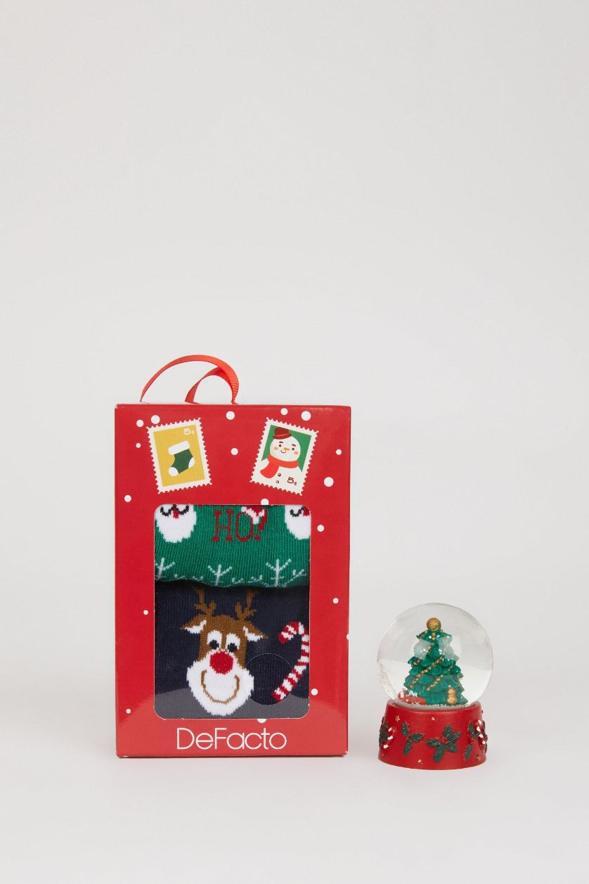 Erkek Karma Erkek Kutulu Yılbaşı Temalı Kutulu 2'li Pamuklu Uzun Çorap