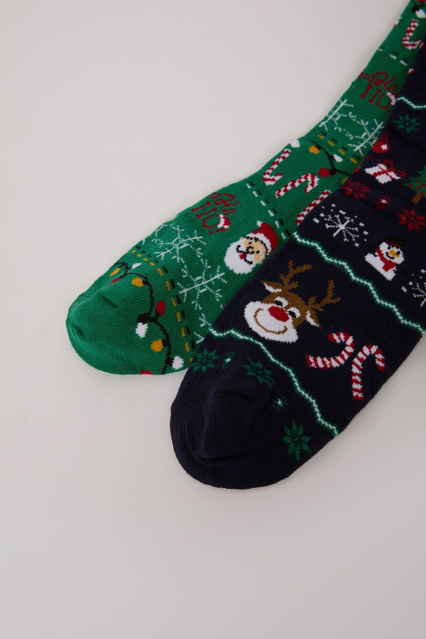 Erkek Karma Erkek Kutulu Yılbaşı Temalı Kutulu 2'li Pamuklu Uzun Çorap