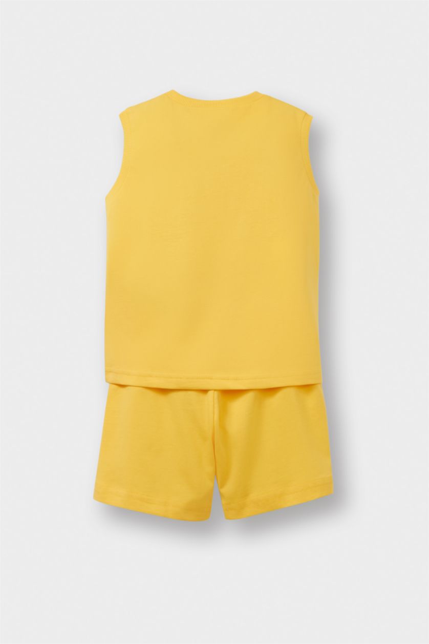 Erkek Bebek Sarı 2'li Takım Baskılı Atlet Beli Lastikli Şort Erkek Bebek