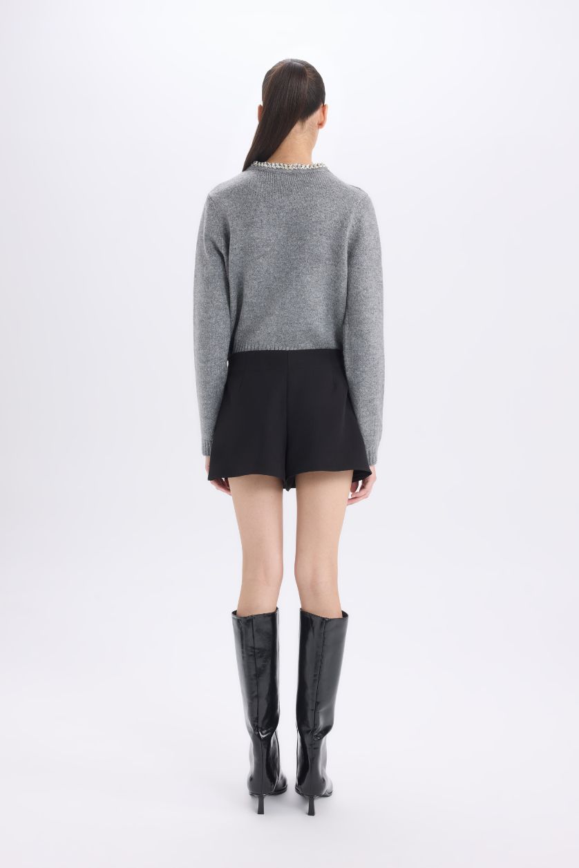 Kadın Siyah Normal Bel Basic Düz Siyah Şort Etek