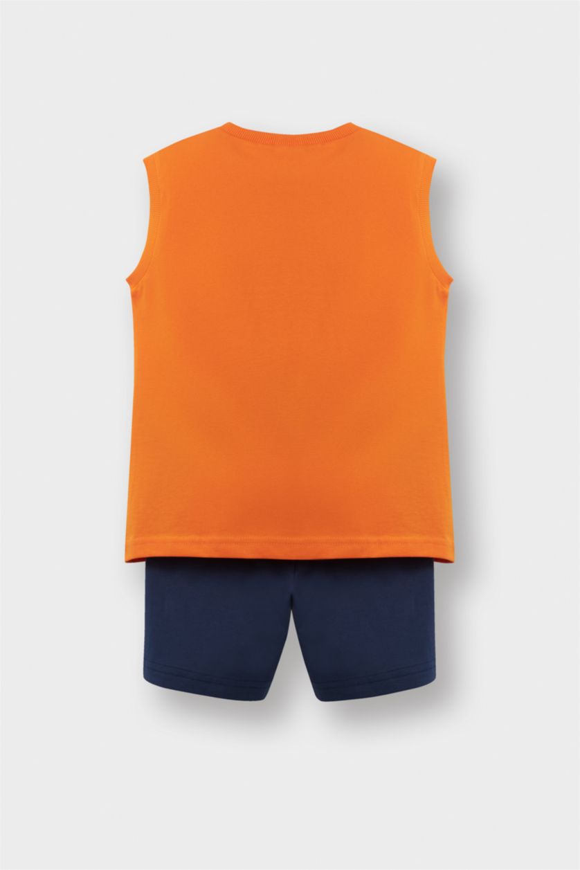 Erkek Bebek Lacivert 2'li Takım Deniz Baskılı Atlet Beli Lastikli Şort Erkek Bebek