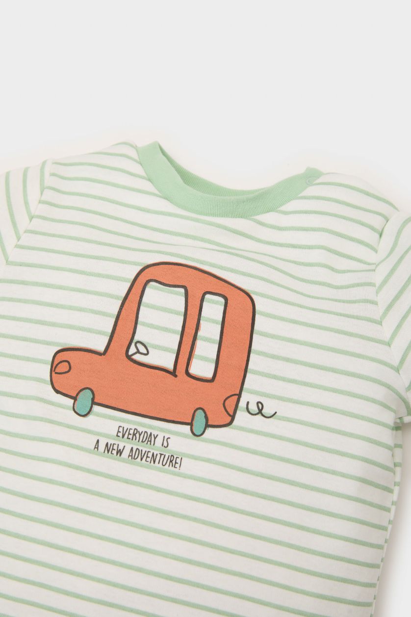 Erkek Bebek Ekru Bisiklet Yaka Araç Baskılı Uzun Kollu Çıtçıtlı Body Erkek Bebek Yenidoğan