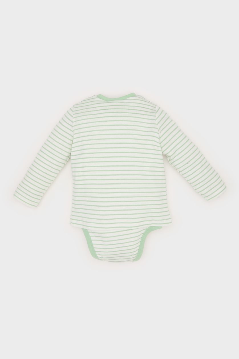 Erkek Bebek Ekru Bisiklet Yaka Araç Baskılı Uzun Kollu Çıtçıtlı Body Erkek Bebek Yenidoğan