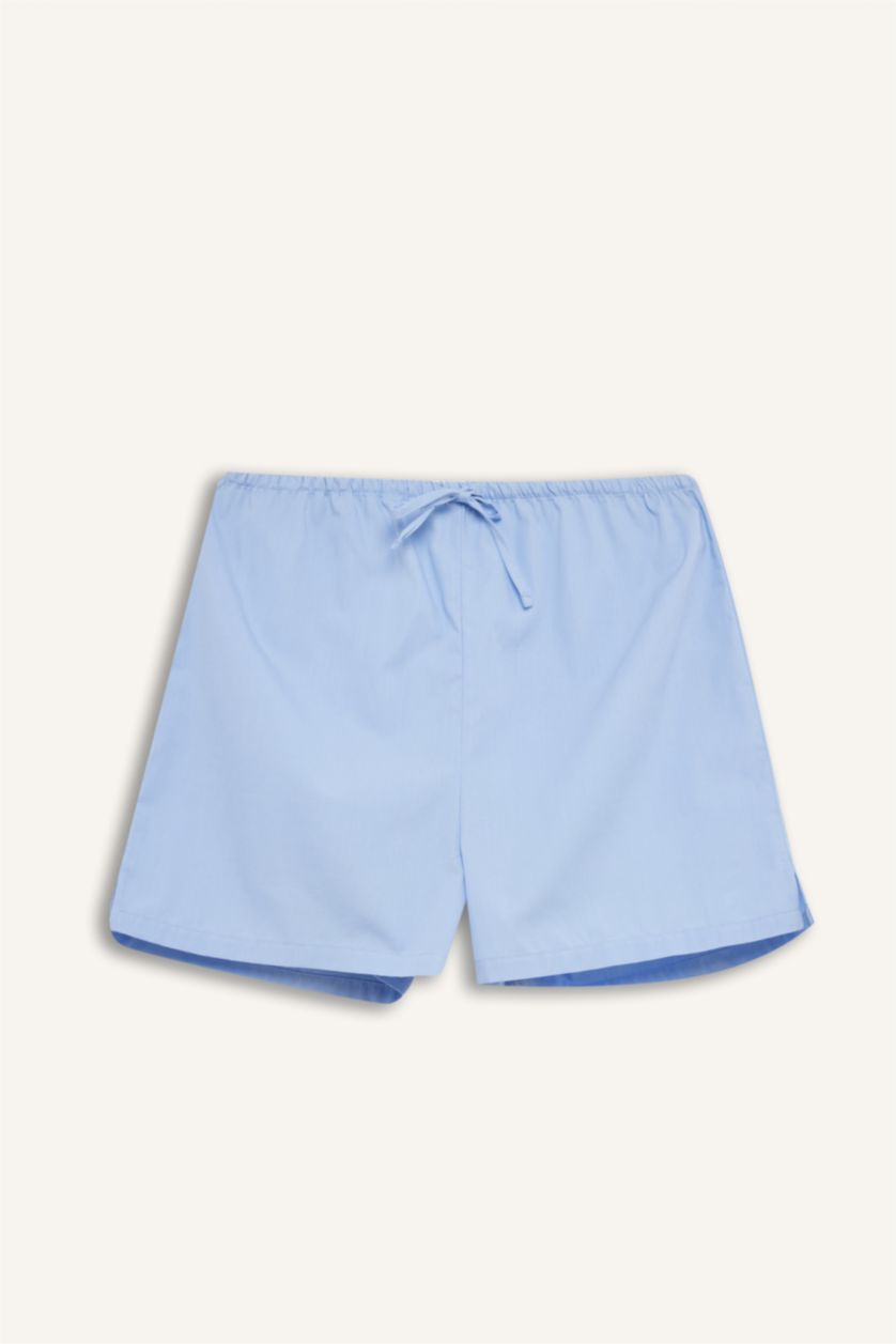 Kadın Mavi Çizgili Kısa Boy Poplin 2'li Şort Alt