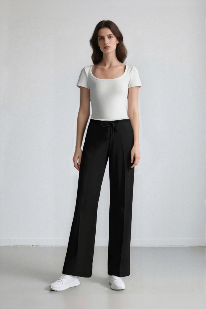 WOMAN Black Wide Leg Regular Waist Darted Trousers