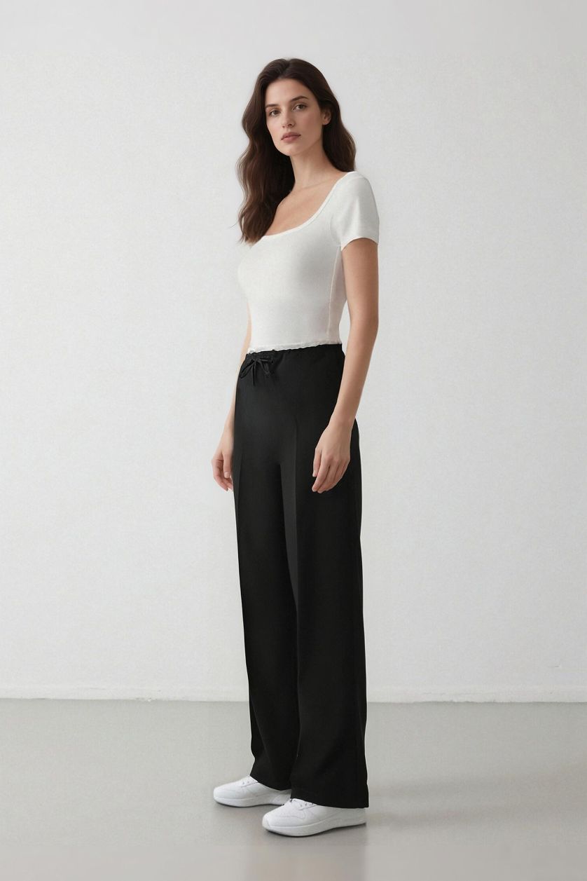 WOMAN Black Wide Leg Regular Waist Darted Trousers
