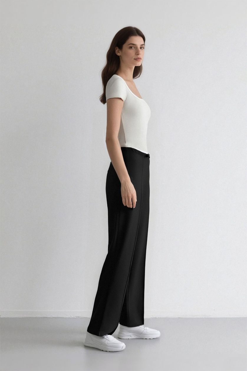 WOMAN Black Wide Leg Regular Waist Darted Trousers