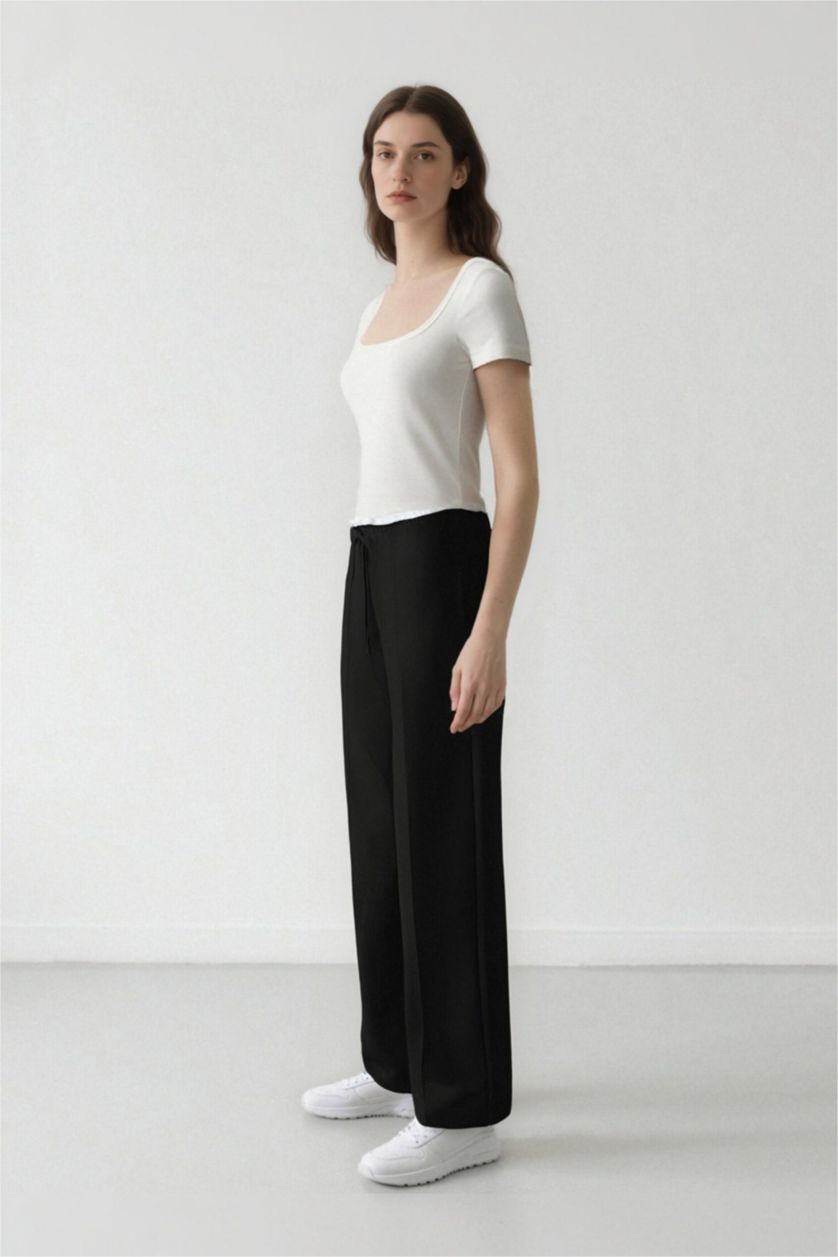 WOMAN Black Wide Leg Regular Waist Darted Trousers