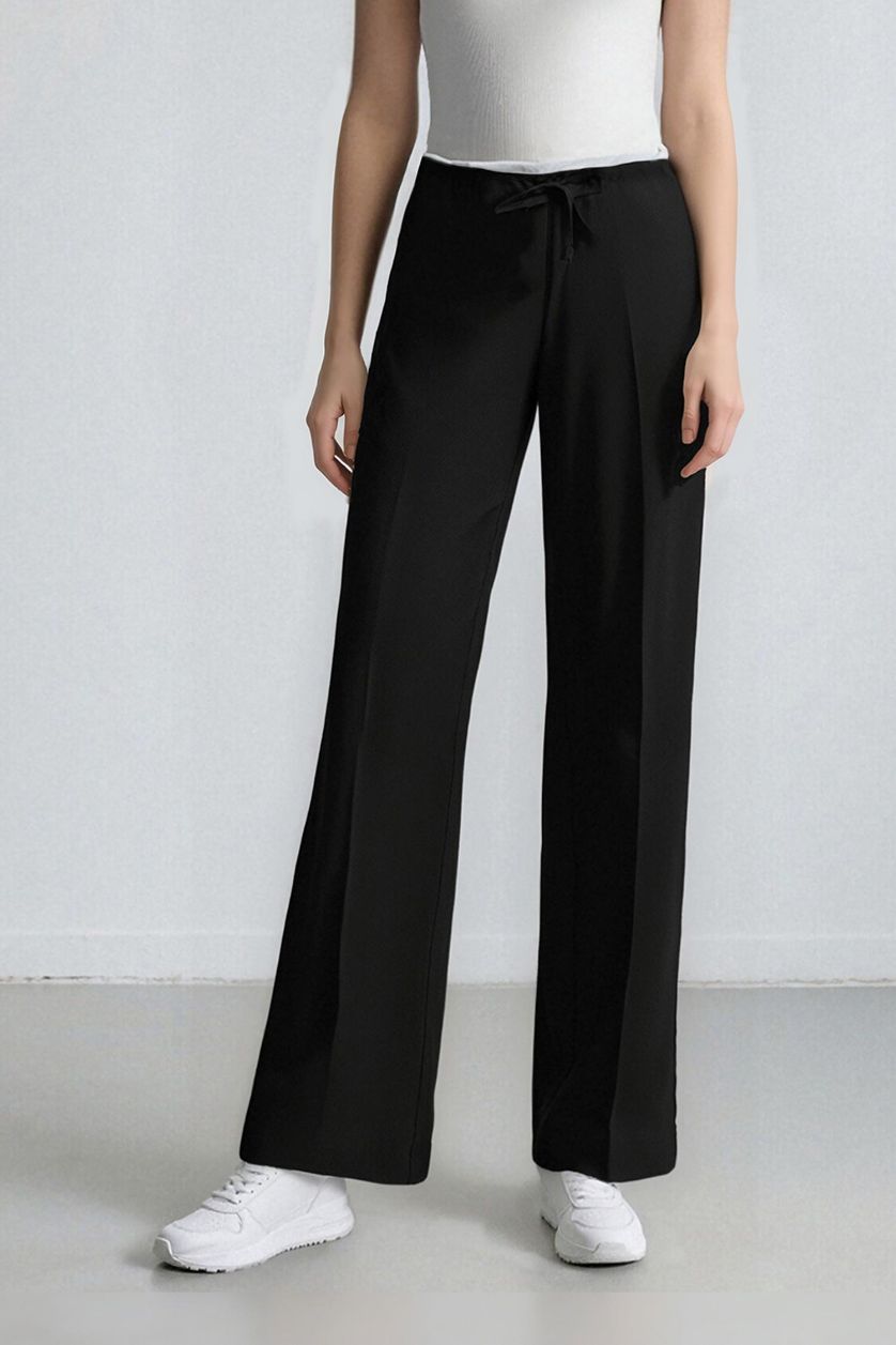 WOMAN Black Wide Leg Regular Waist Darted Trousers