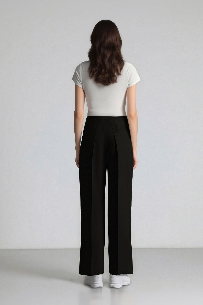WOMAN Black Wide Leg Regular Waist Darted Trousers
