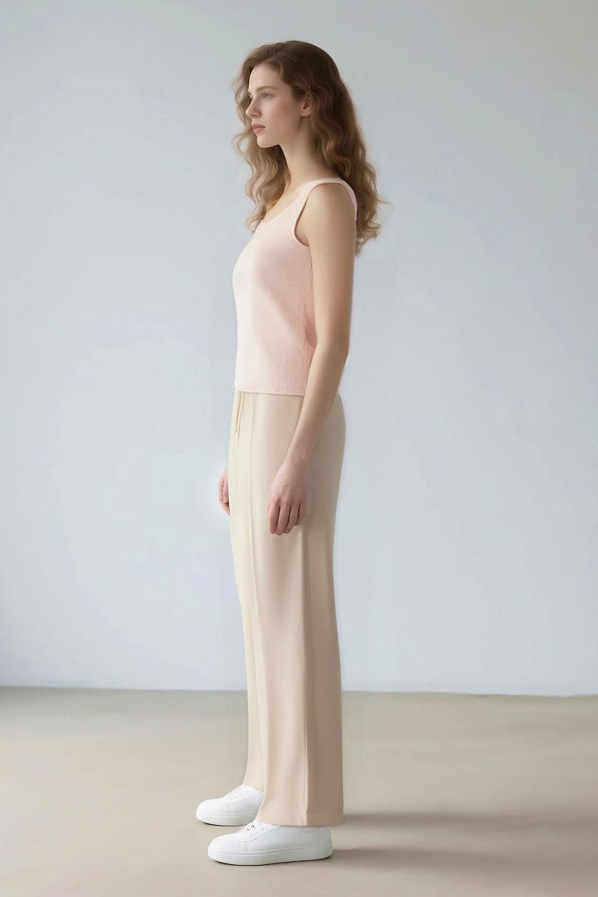 نساء بيج فاتح سروال وايد ليج