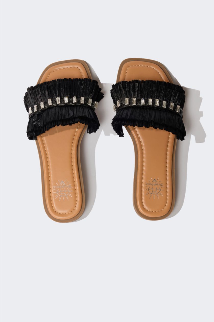 نساء أسود شبشب نسائي بكعب مسطح