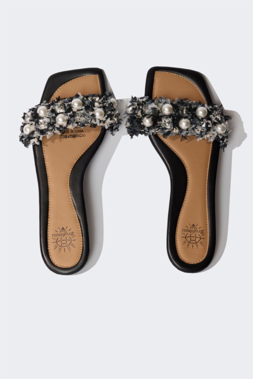 نساء أسود شبشب نسائي بكعب مسطح