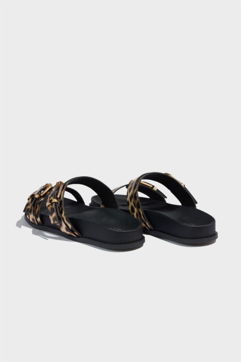 نساء أسود شبشب جلد صناعي بكعب مسطح