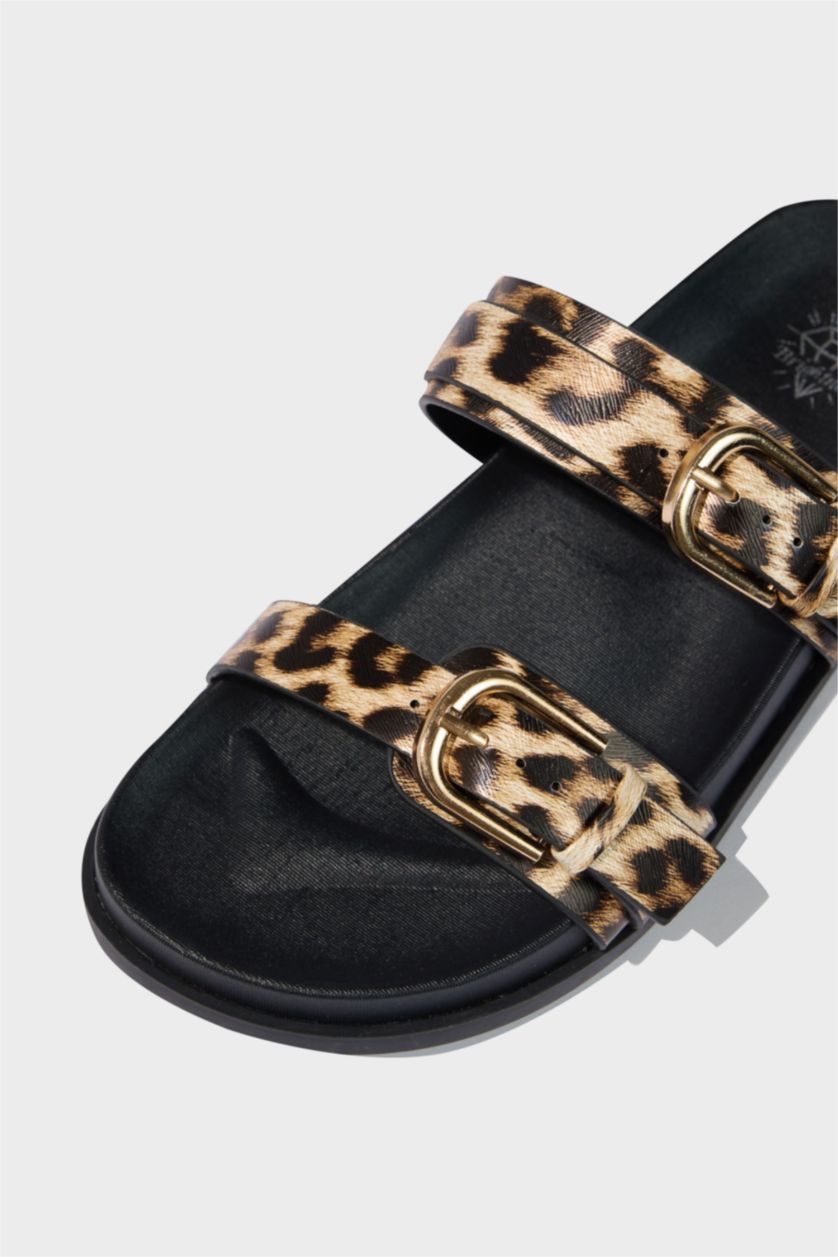 نساء أسود شبشب جلد صناعي بكعب مسطح